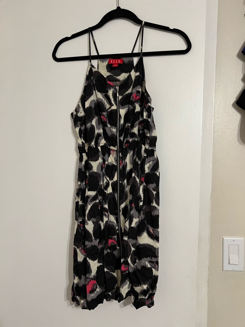 Elle Black & White Print Mini Dress with Pink Accents